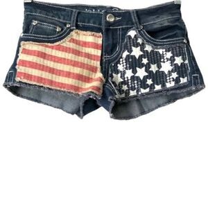 Rue21 Stars & Stripes Raw Hem Sequin Shorts Flap Pockets 1/2
